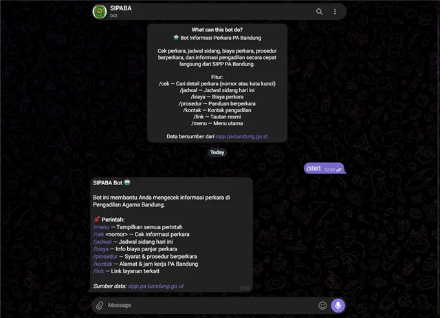 Screenshot SIPP PA Bandung Bot